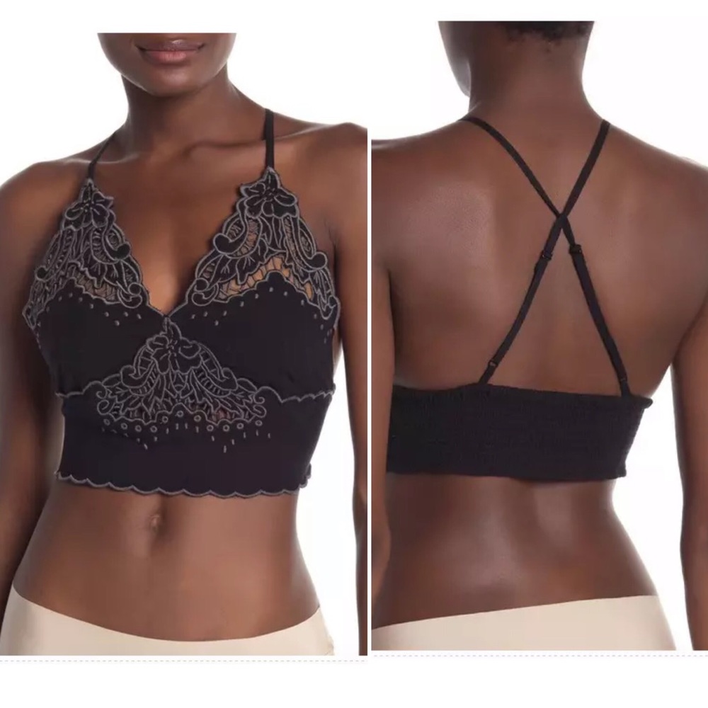 Free People Ezra Bralette Bra Embroidered Scallope - Picture 2 of 8